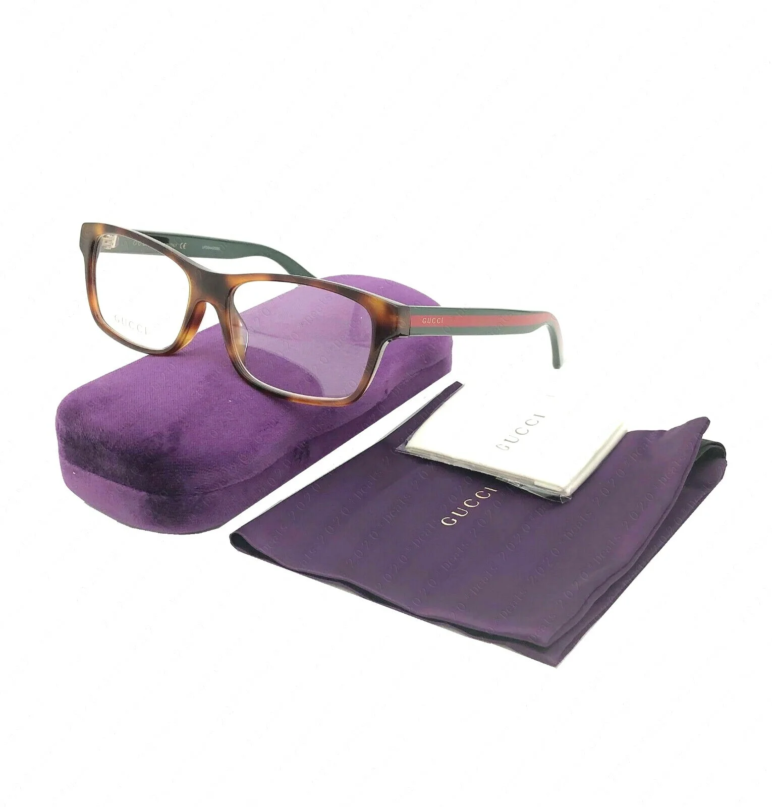 NEW GUCCI GG 0006O 013 HAVANA/GREEN-RED AUTHENTIC EYEGLASSES FRAME Optyl 55-17