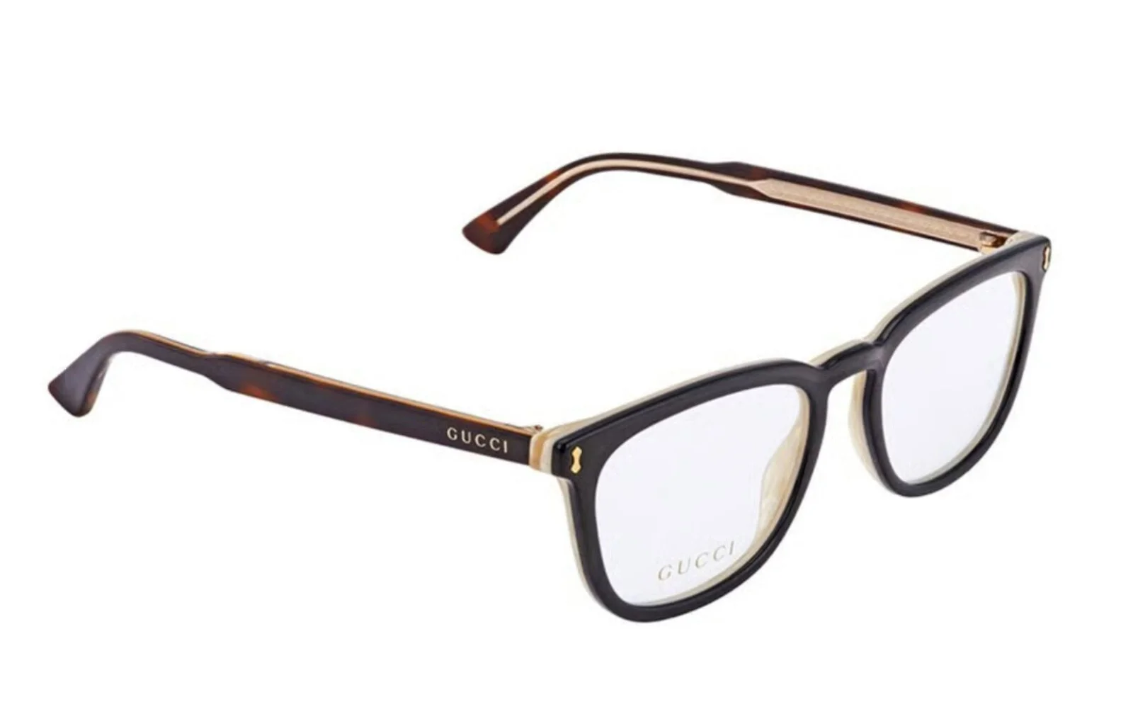 New GUCCI GG0126OA 004 53mm Black Brown Beige Eyeglassses Frames Italy