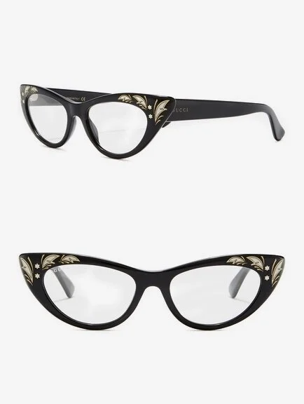 NEW GUCCI Retro Narrow Mother-Of-Pearl Black Cat Eye Demo Lens Optical Glasses 2