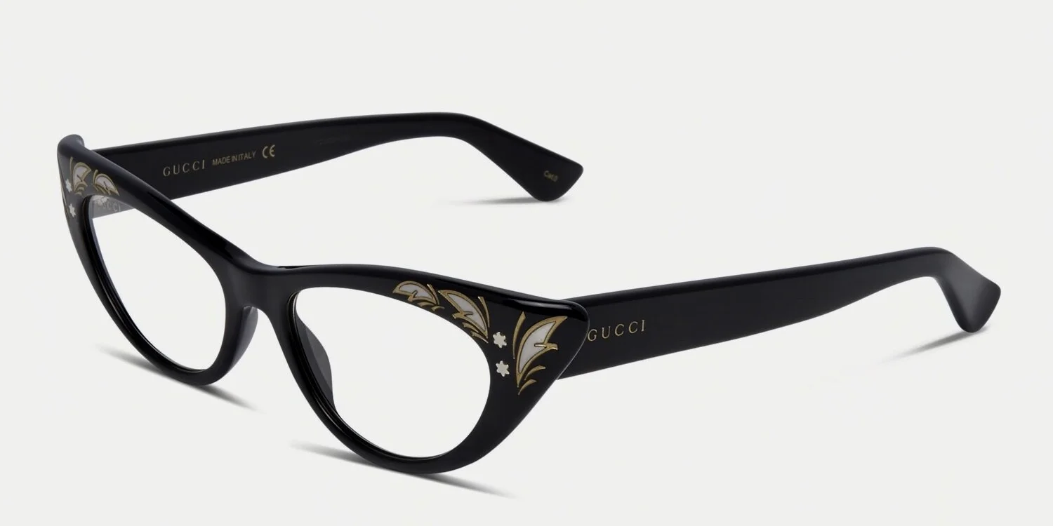 NEW GUCCI Retro Narrow Mother-Of-Pearl Black Cat Eye Demo Lens Optical Glasses 4
