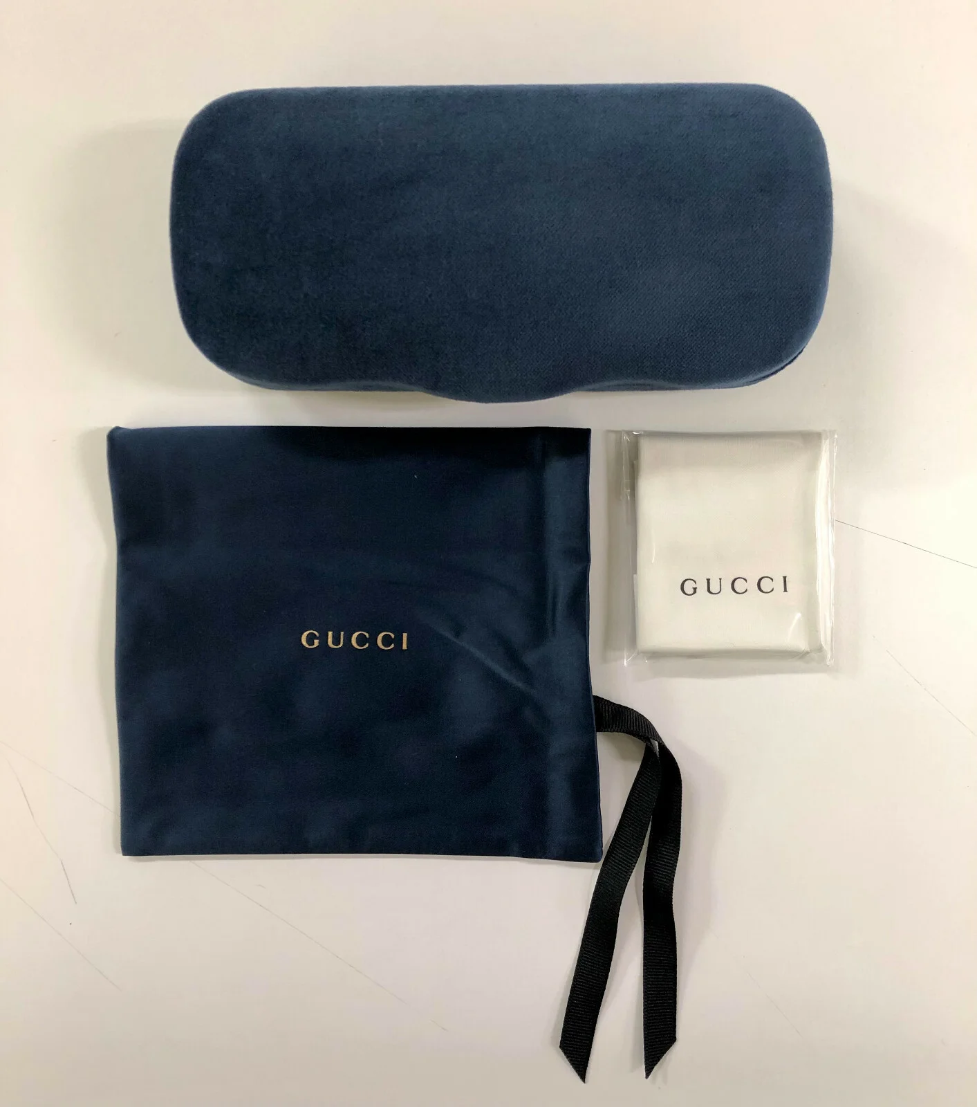 New Gucci Sunglasses Eyeglasses Case Blue Velvet Clamshell Small Eyewear Case