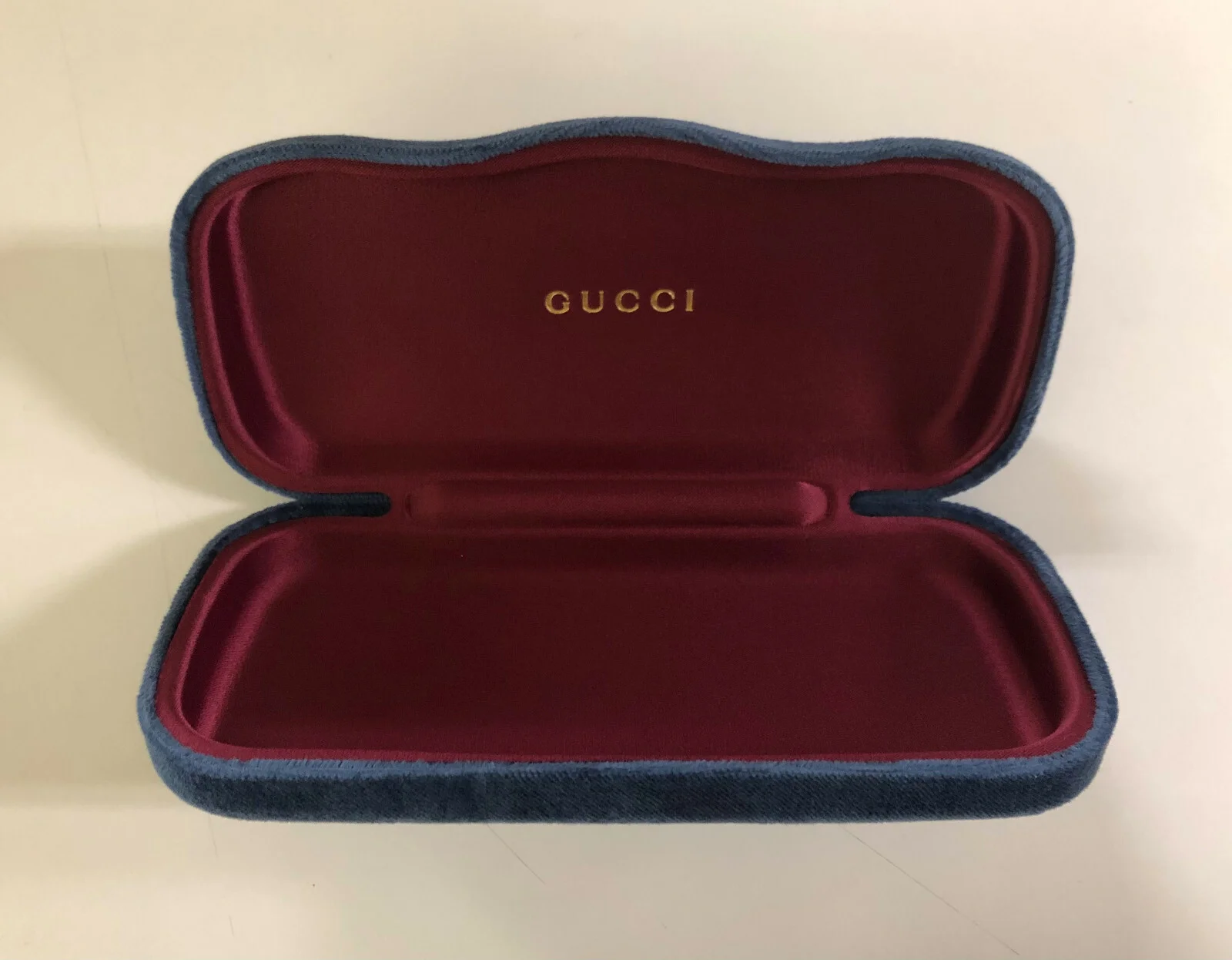 New Gucci Sunglasses Eyeglasses Case Blue Velvet Clamshell Small Eyewear Case 4