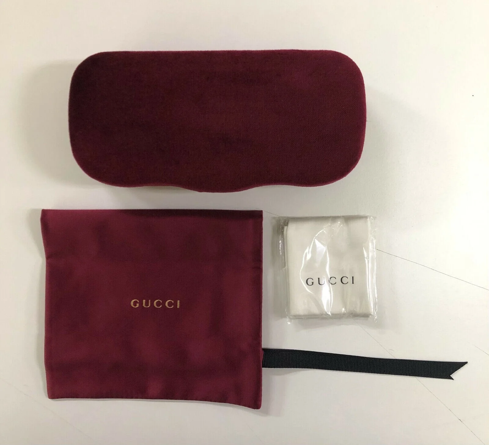 New Gucci Sunglasses Eyeglasses Case Burgundy Velvet Clamshell Small Gucci Case