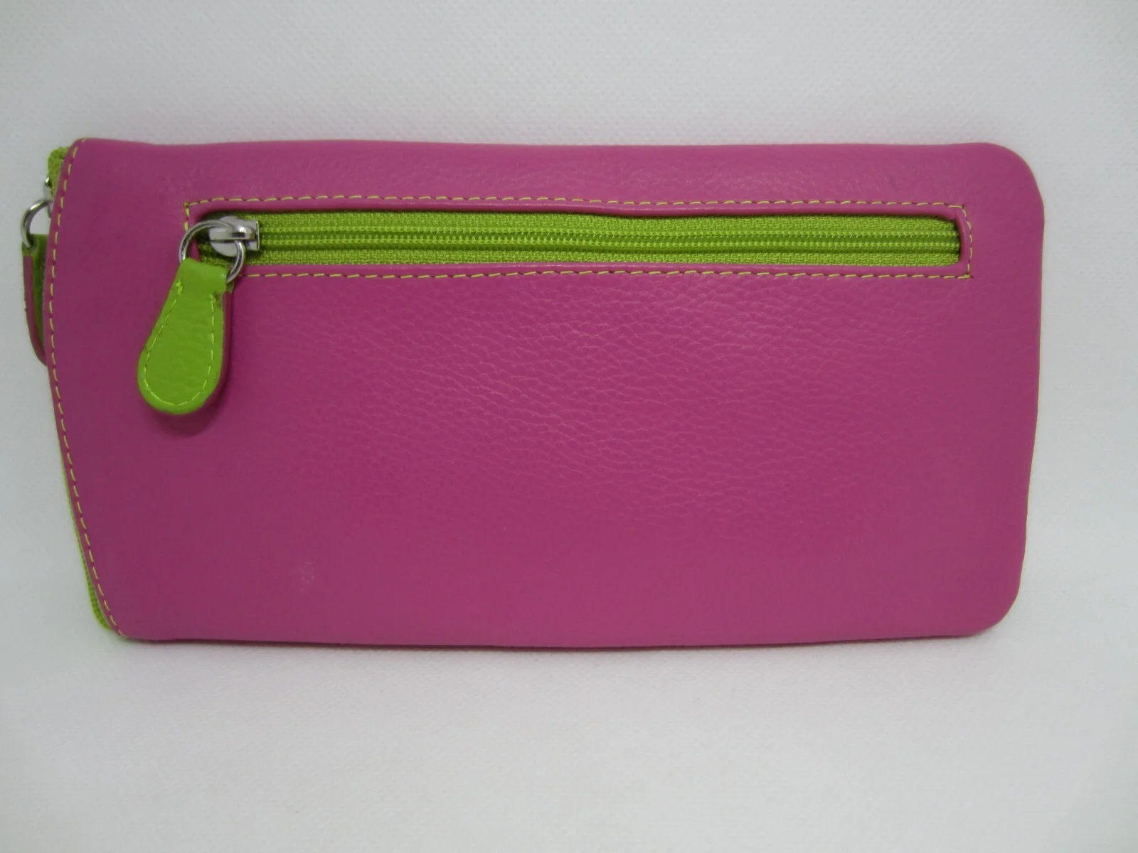 New ili New York Eyeglass Sunglass Case Pink Green Zipper Soft Pebble Leather 1 2