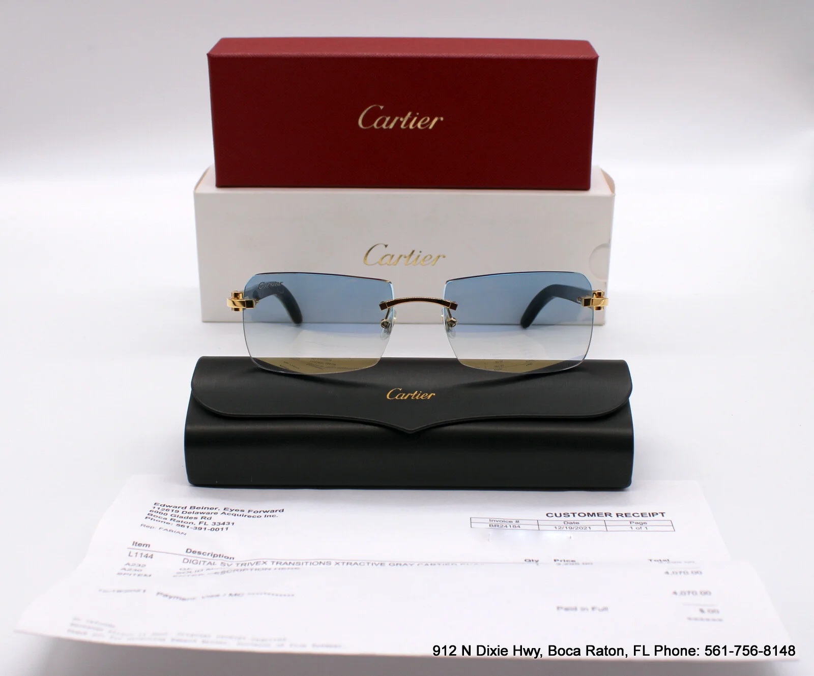NEW IN BOX Cartier CT0046O-001 Gold White Buffalo Horn Rimless 53mm Eyeglasses