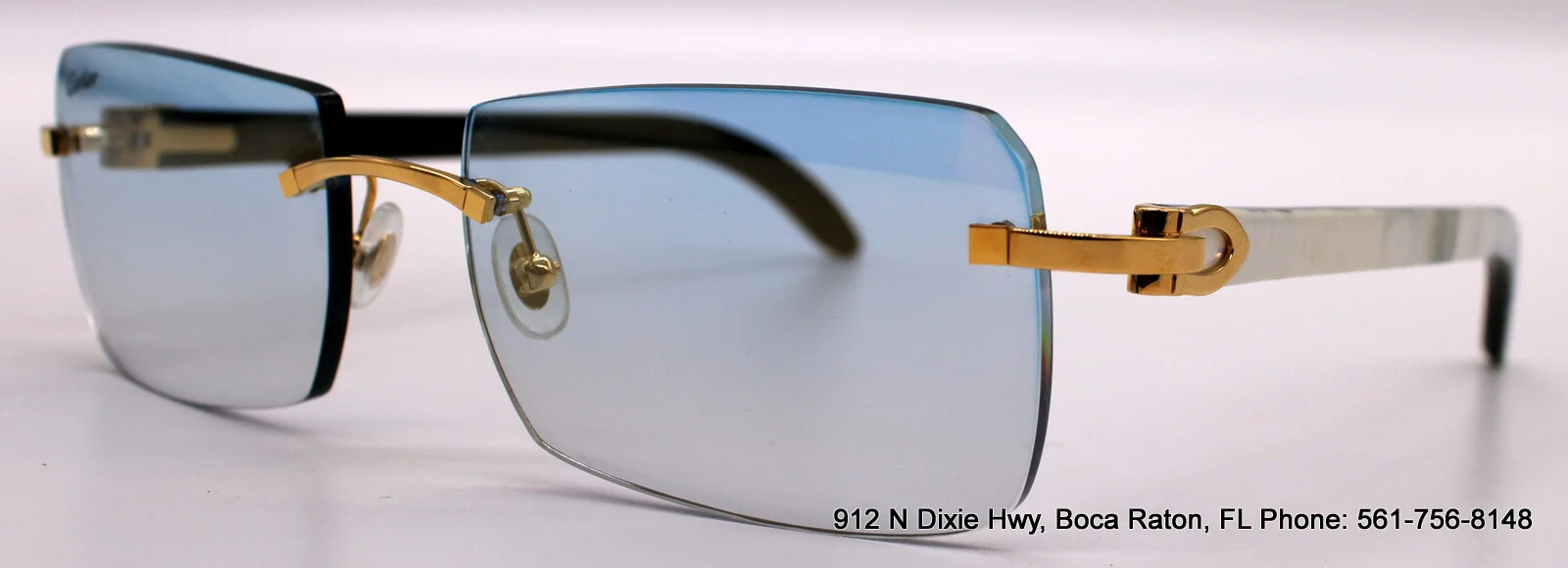 NEW IN BOX Cartier CT0046O-001 Gold White Buffalo Horn Rimless 53mm Eyeglasses 2