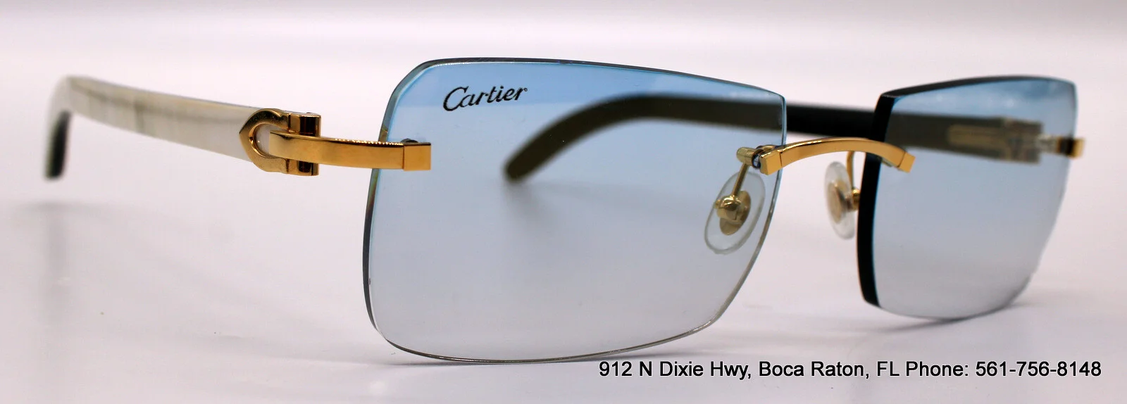 NEW IN BOX Cartier CT0046O-001 Gold White Buffalo Horn Rimless 53mm Eyeglasses 3