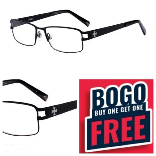 New iSTAMP mens Black Silver cross Eyeglasses FRAMES XP 617M 54-16-145 $78 demo