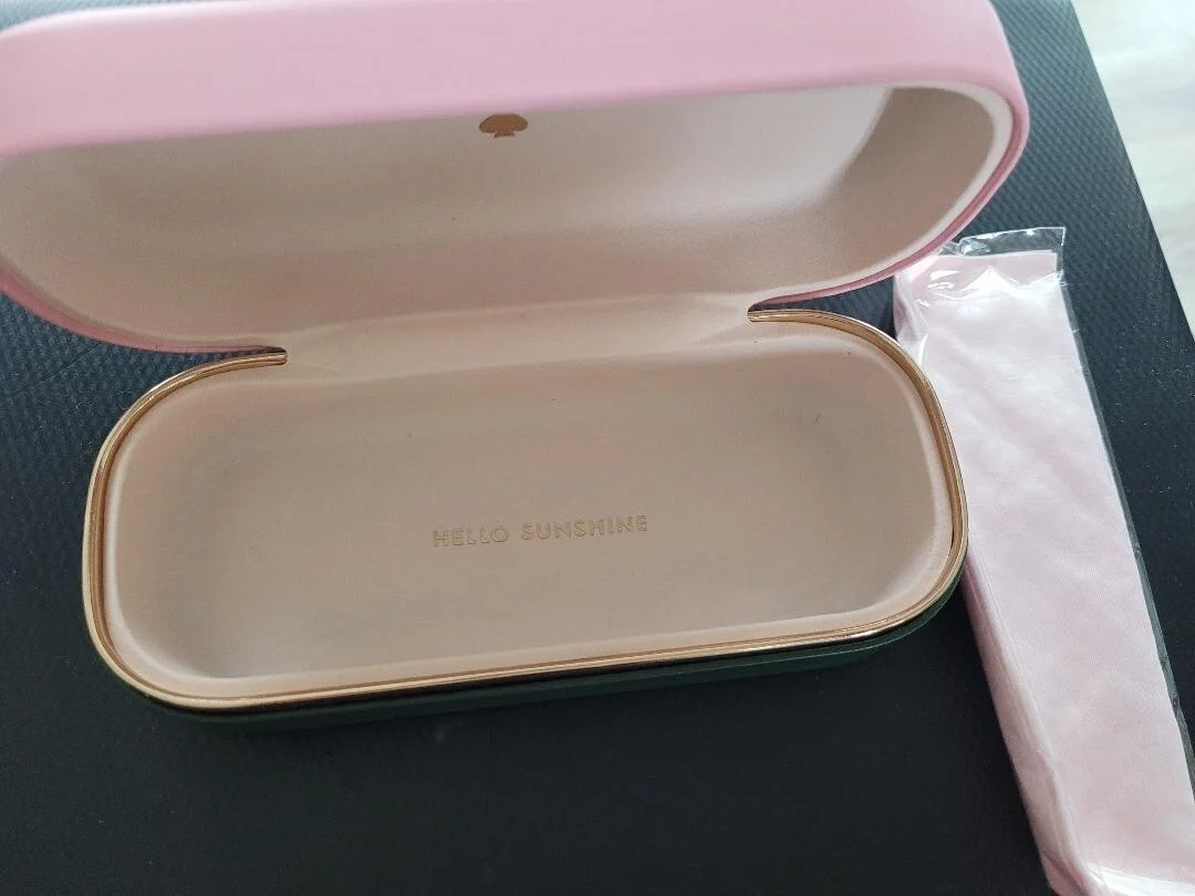 New Kate Spade New York Pink & Green Hard Eyeglass Case with Cloth 3