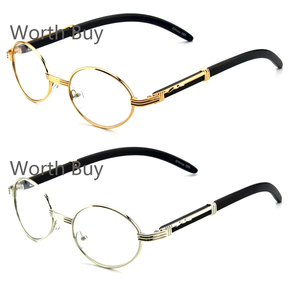 New Mens Womens Clear Lens Glasses Vintage Retro Gangster Frame Oval Wood Buffs