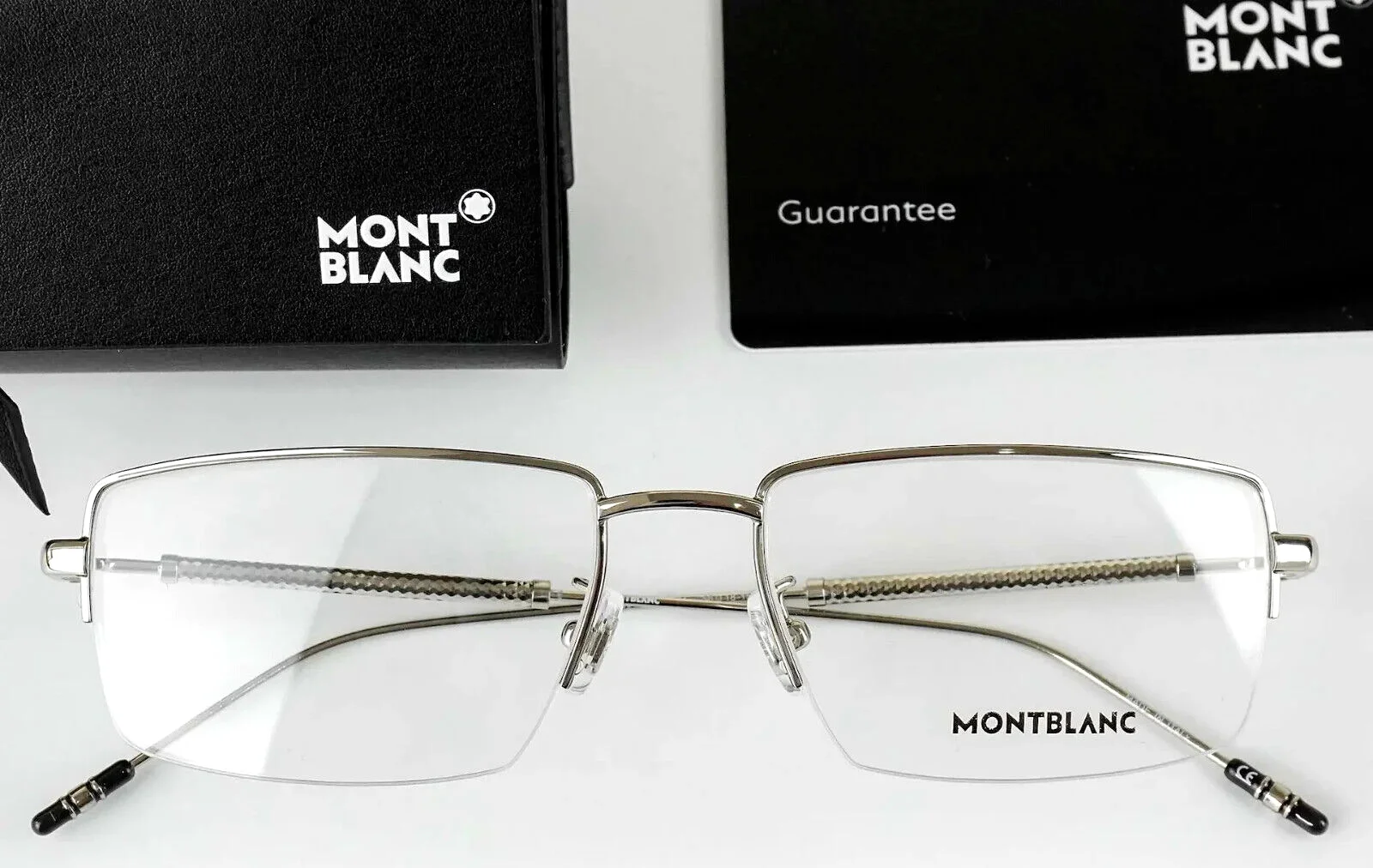 NEW MONT BLANC MB0113O 001 SEMI-RIMLESS SILVER AUTHENTIC EYEGLASSES FRAME 56-18