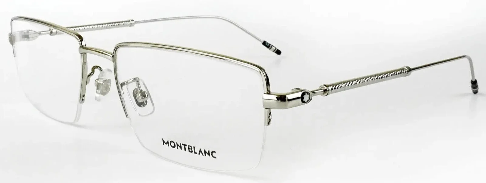 NEW MONT BLANC MB0113O 001 SEMI-RIMLESS SILVER AUTHENTIC EYEGLASSES FRAME 56-18 2