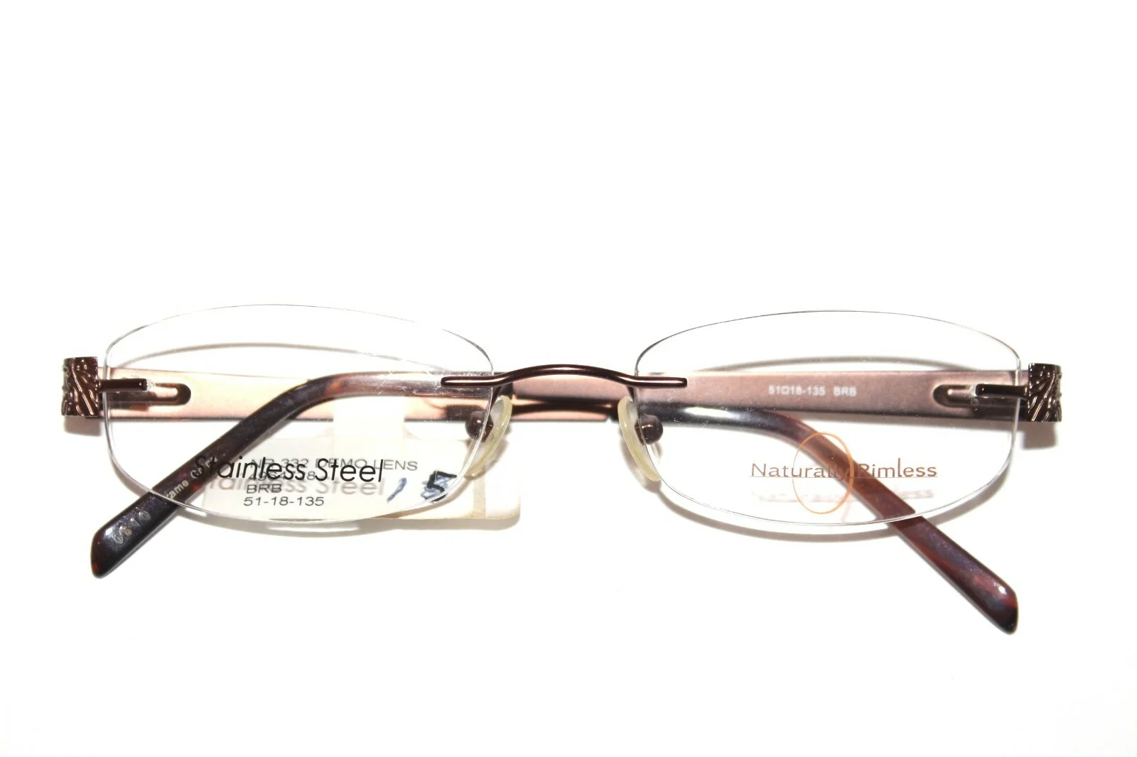 NEW NATURALLY RIMLESS NR332 BRB BROWN WOMENS EYEGLASSES RX FRAMES 51-18-135 MM 2