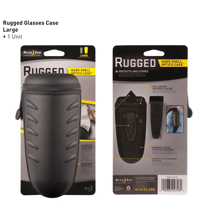 NEW Nite-Ize NGCL-03-01 Black Rugged Glasses Case - Large Hard Shell Clip