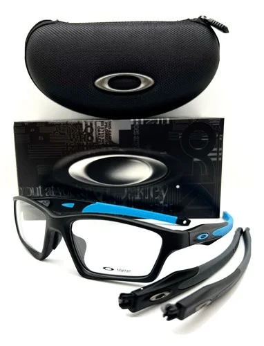 New Oakley Eyeglasses OX 8033 0155 Crosslink Satin Black/Sky 55-18-140 With Case