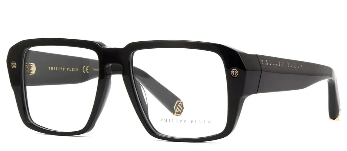 NEW PHILIPP PLEIN VPP 081 COL. 0700 HEXAGON BLACK-GOLD AUTHENTC EYEGLASSES 55-17