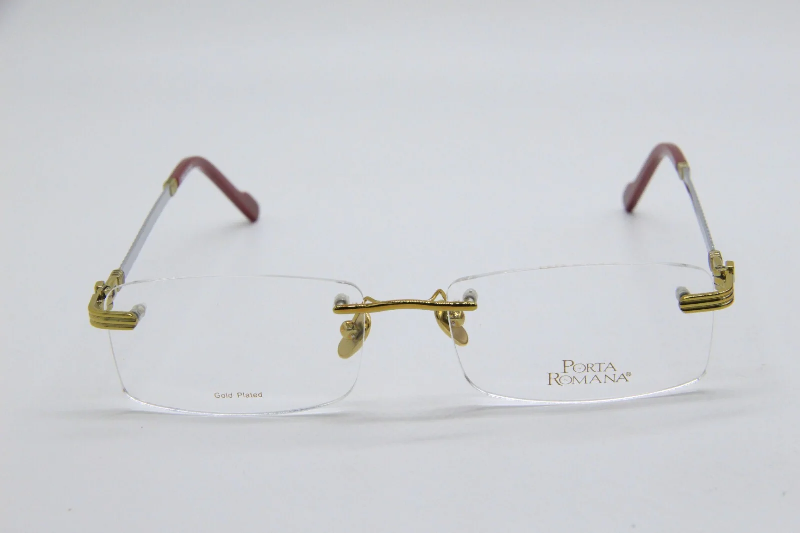 NEW PORTA ROMANA MOD. 1001 COL. 100 GOLD RED AUTHENTIC EYEGLASSES W/CASE 56-17 2