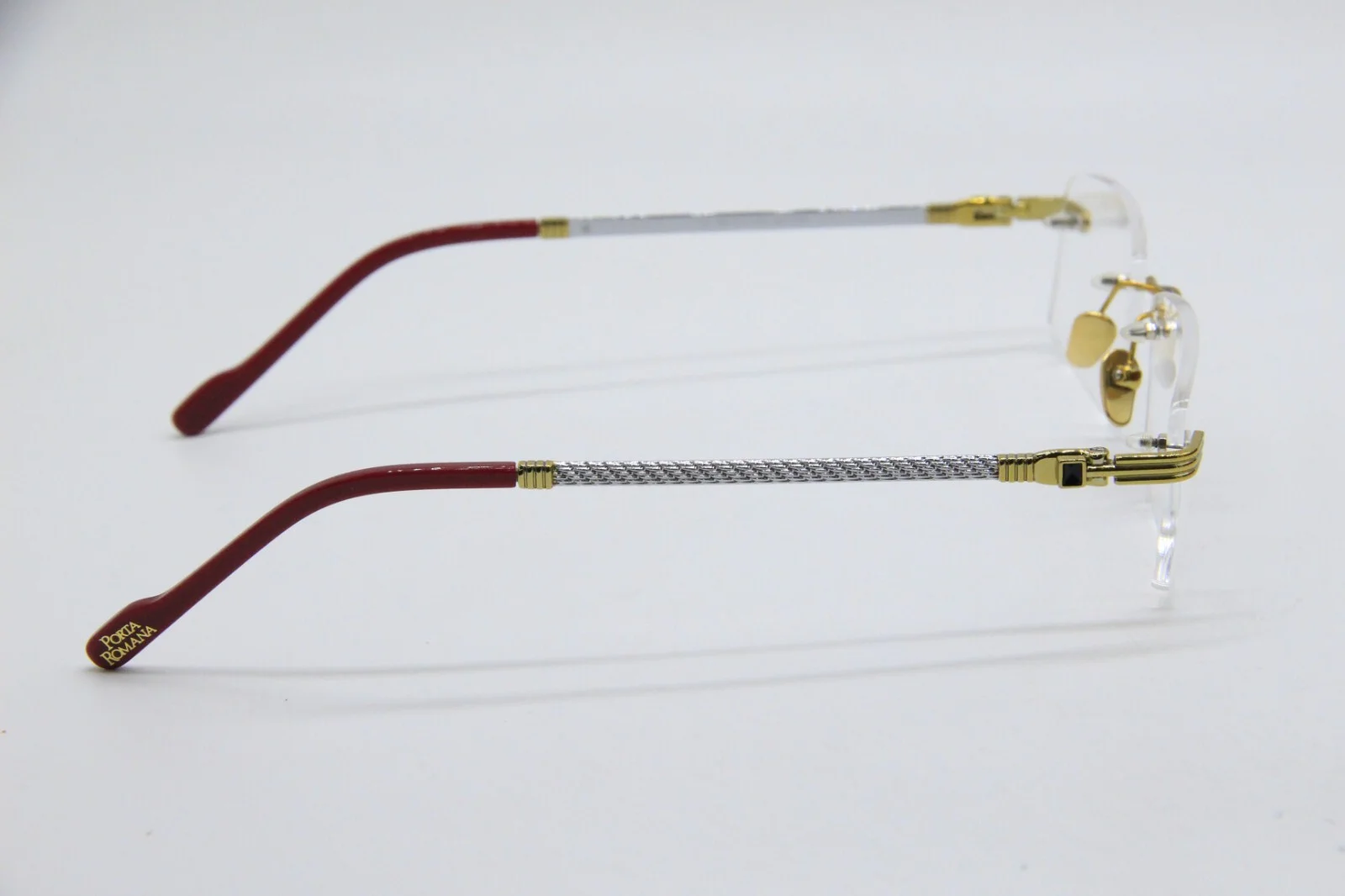 NEW PORTA ROMANA MOD. 1001 COL. 100 GOLD RED AUTHENTIC EYEGLASSES W/CASE 56-17 3
