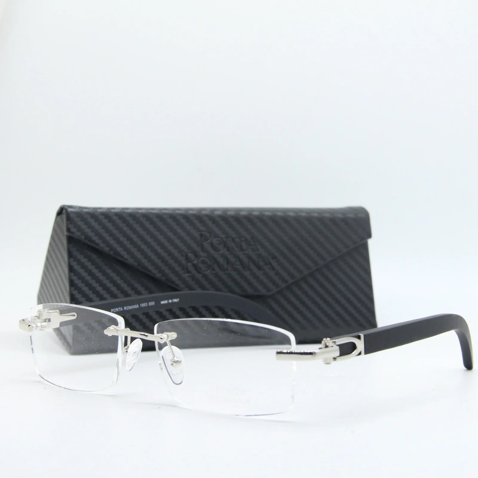 NEW PORTA ROMANA MOD.1953 COL.600 SILVER BLACK AUTHENTIC EYEGLASSES W/CASE 56-18