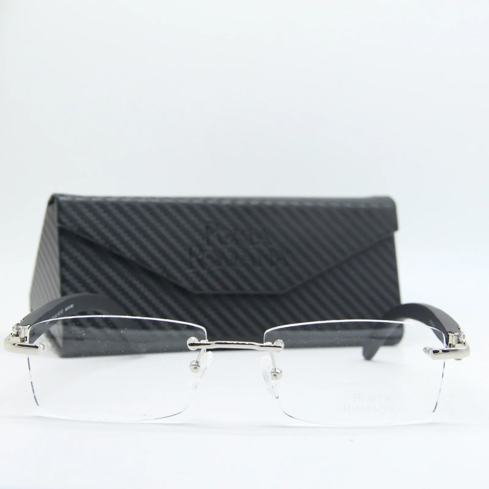 NEW PORTA ROMANA MOD.1953 COL.600 SILVER BLACK AUTHENTIC EYEGLASSES W/CASE 56-18 2