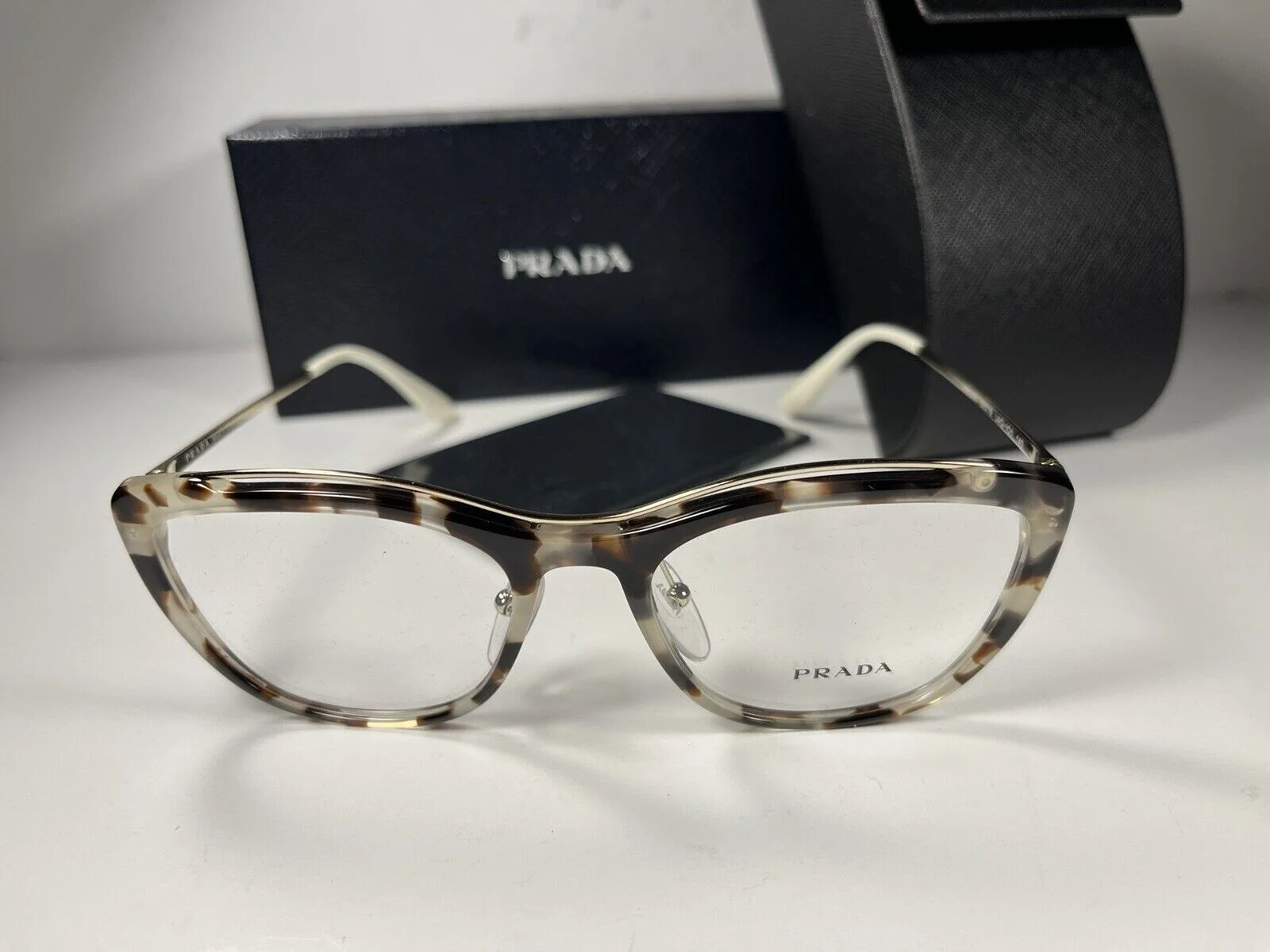 New PRADA VPR 04V Eyeglasses UAO-1O1 White Tortoise Cat Eye Frames 53/18/140 3