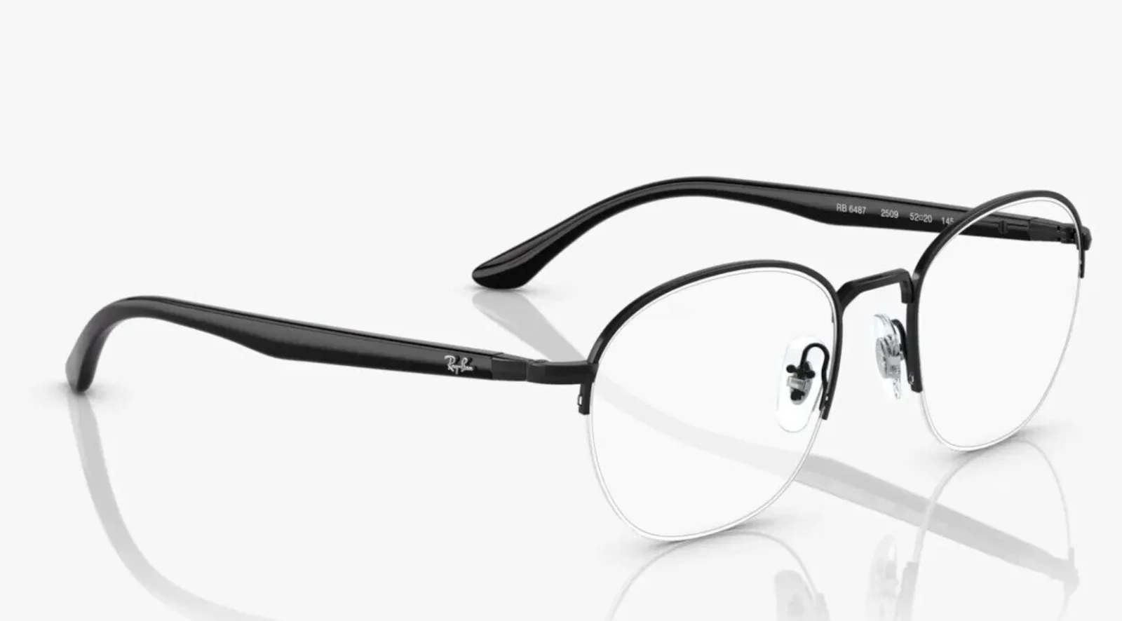 New RAY-BAN Rx-able Eyeglasses RB 6487 2509 52-20 145 Black Semi-Rimless Frames