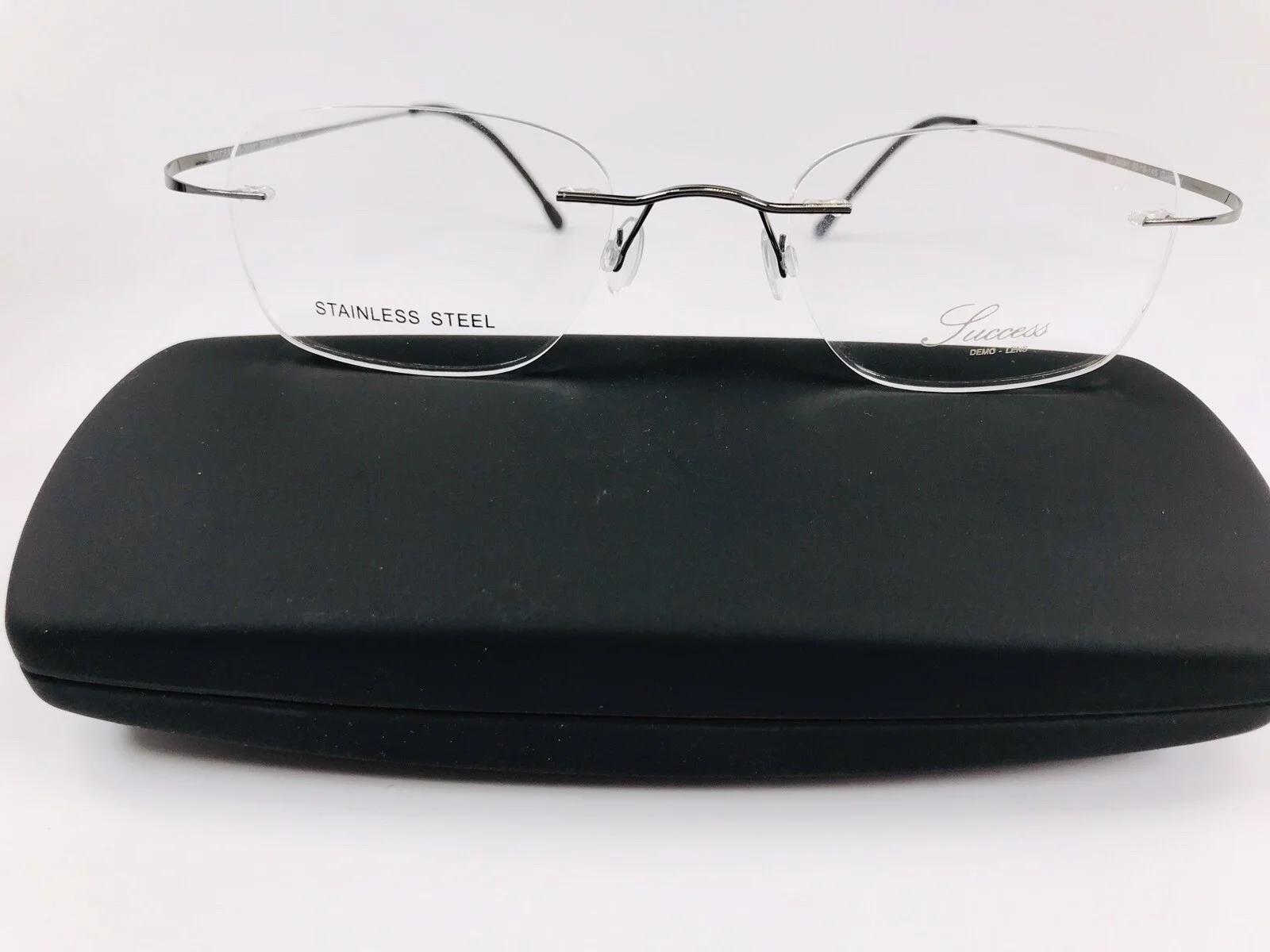 New Success SS 240 #1 Gunmetal Drill Mount & Hingeless Eyeglasses 50mm with Case 2