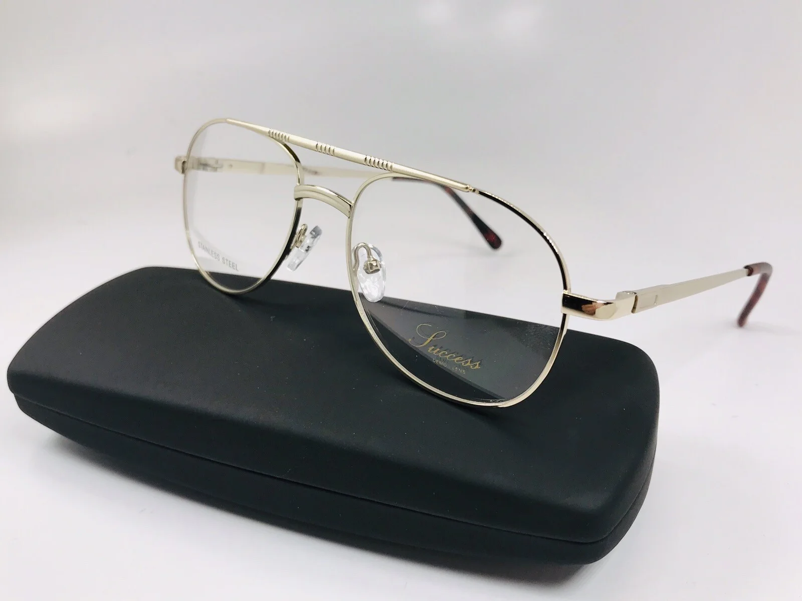 New SUCCESS SS-375 Yellow Gold Stainless Steel Aviators Eyeglasses 52mm w/Case