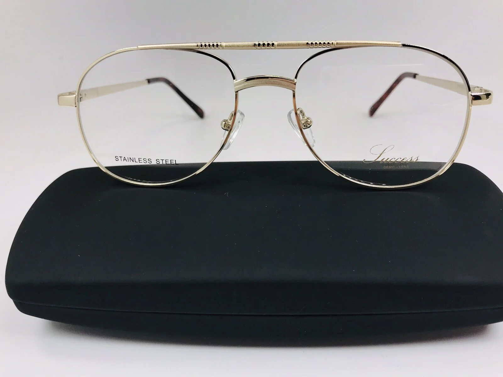 New SUCCESS SS-375 Yellow Gold Stainless Steel Aviators Eyeglasses 52mm w/Case 2
