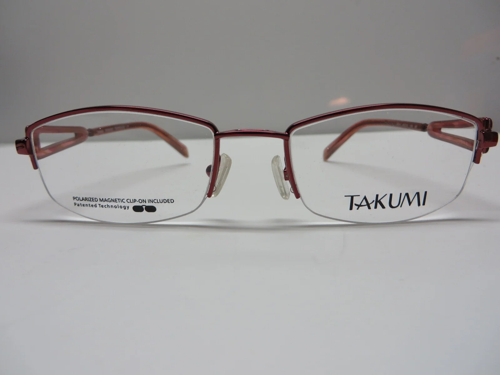 New Takumi red metallic half-rim frames with polarized magnetic clip 49-18-135 3