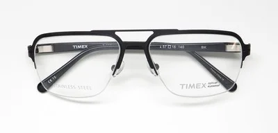 NEW TIMEX 2:07 PM EYEGLASS FRAME METAL MENS BLACK 57-16-140 DESIGNER HALF-RIM BK 2