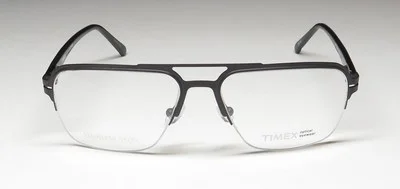 NEW TIMEX 2:07 PM EYEGLASS FRAME METAL MENS BLACK 57-16-140 DESIGNER HALF-RIM BK 3