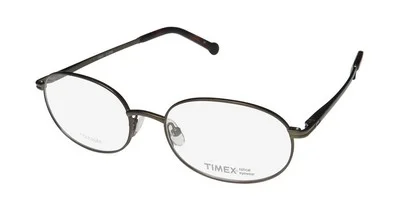 NEW TIMEX 2:13 PM EYEWEAR OVAL TITANIUM BR 53-17-145 FULL-RIM MENS BROWN