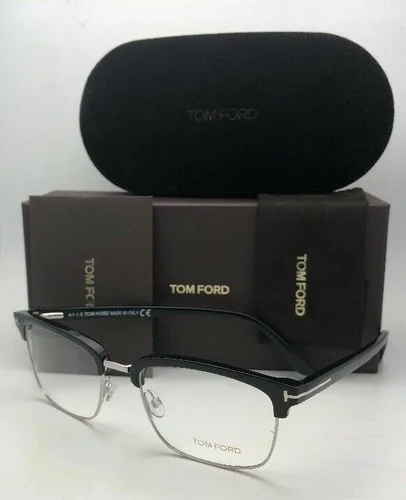 New TOM FORD Eyeglasses TF 5504 005 54-19 145 Black & Silver Clubmaster Frames