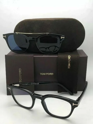 New TOM FORD Eyeglasses TF 5532-B 01V 49-21 Black Frame with Blue Clip On Lenses