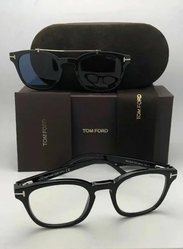 New TOM FORD Eyeglasses TF 5532-B 01V 49-21 Black Frame with Blue Clip On Lenses 2