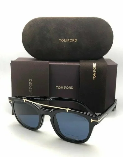 New TOM FORD Eyeglasses TF 5532-B 01V 49-21 Black Frame with Blue Clip On Lenses 3