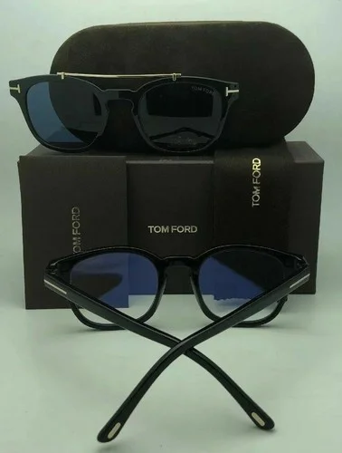 New TOM FORD Eyeglasses TF 5532-B 01V 49-21 Black Frame with Blue Clip On Lenses 4