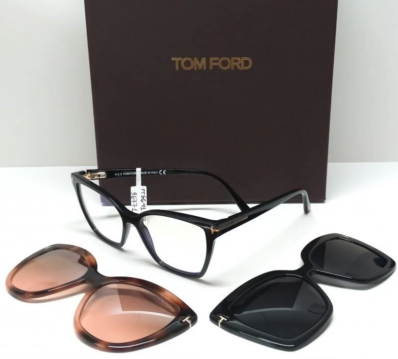 NEW TOM FORD TF 5641-B 001 BLACK AUTHENTIC EYEGLASSES WITH 2 SUN CLIP-ONS 53-15