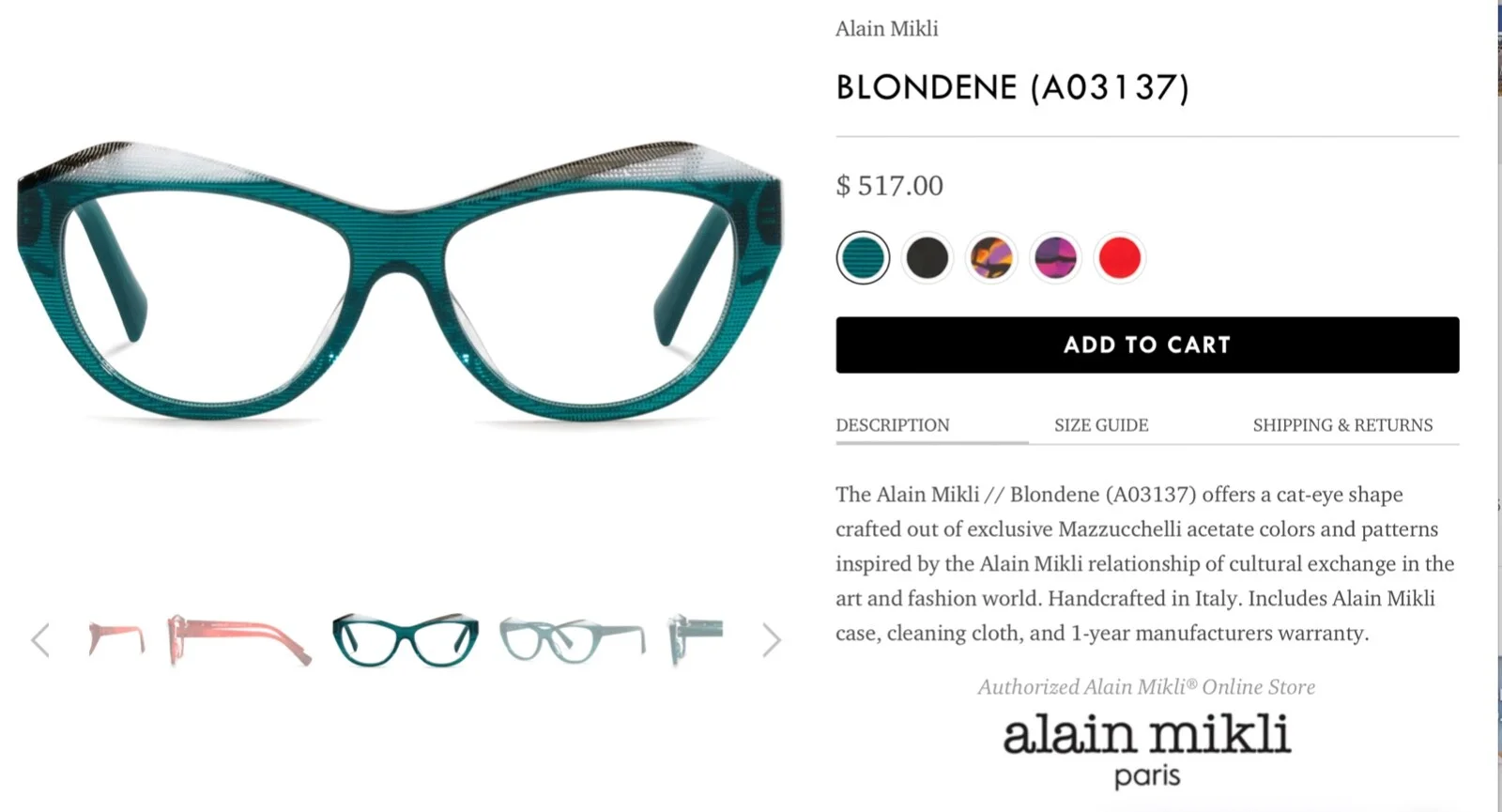 NEW Turquoise Alain Mikli eyeglass frames unique blondene cat eye w/warranty 3
