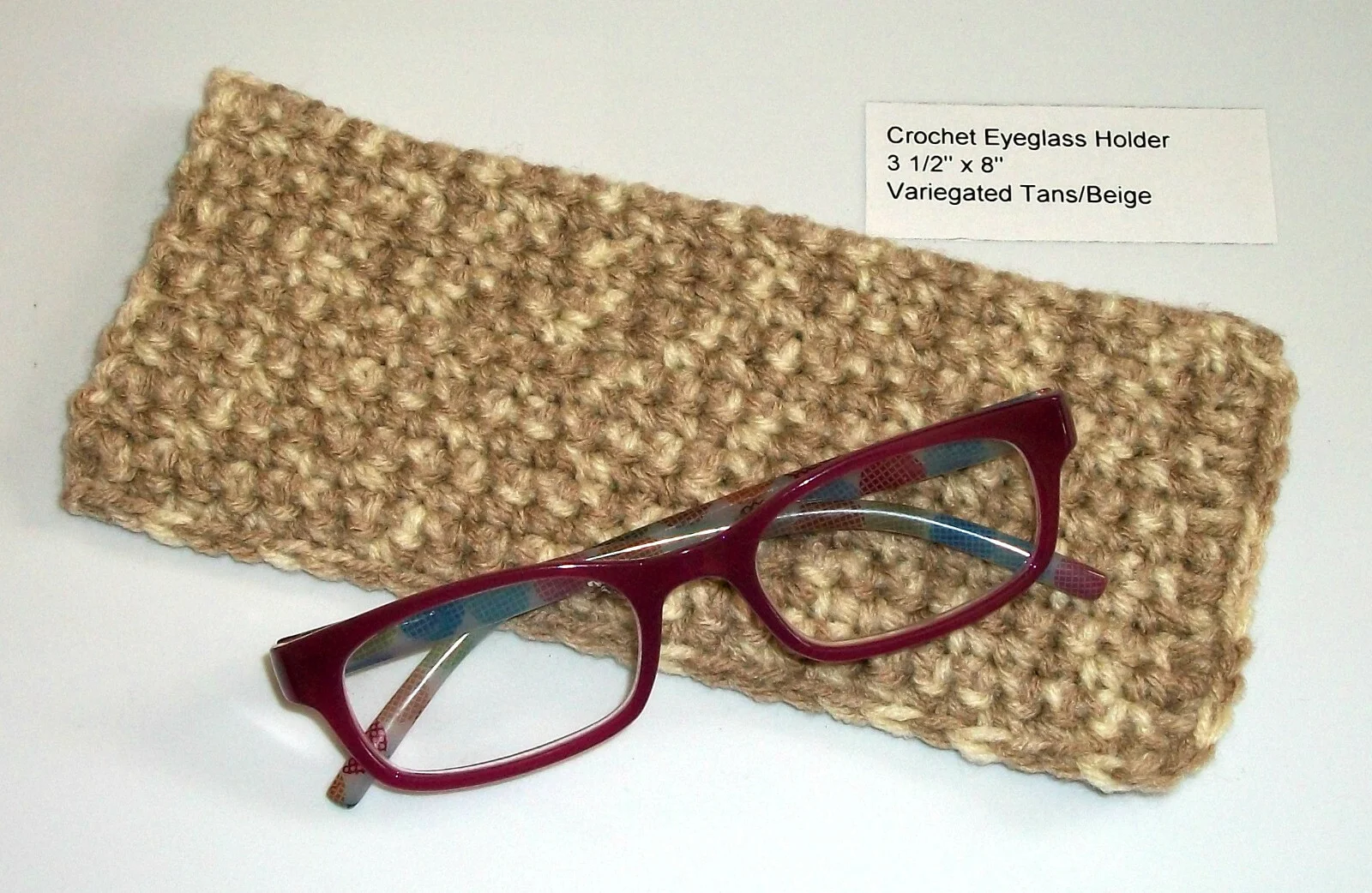 New Unique Handmade Crochet Eye Glass Sunglass Holder Carrier Cherry Cola