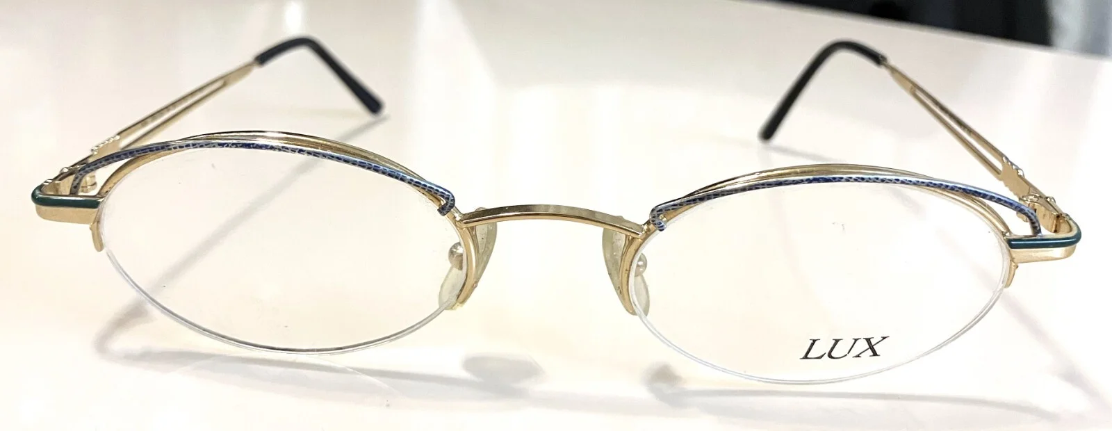 New Unique Ladies Gold LUX Eyeglasses Blue Decorated Matching Rim & Temples SALE 2