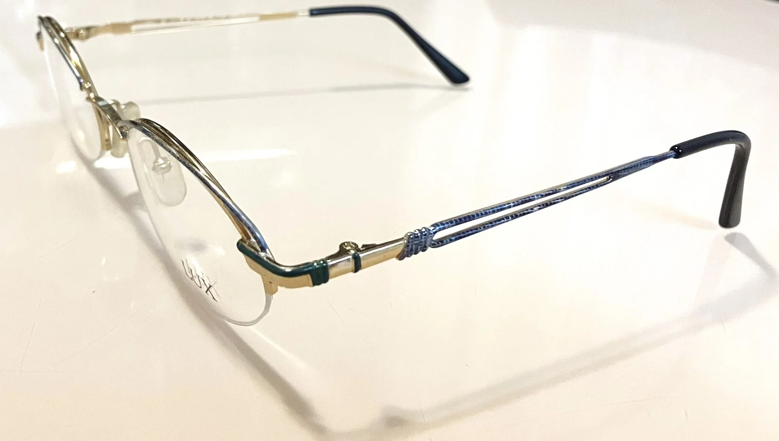 New Unique Ladies Gold LUX Eyeglasses Blue Decorated Matching Rim & Temples SALE 3