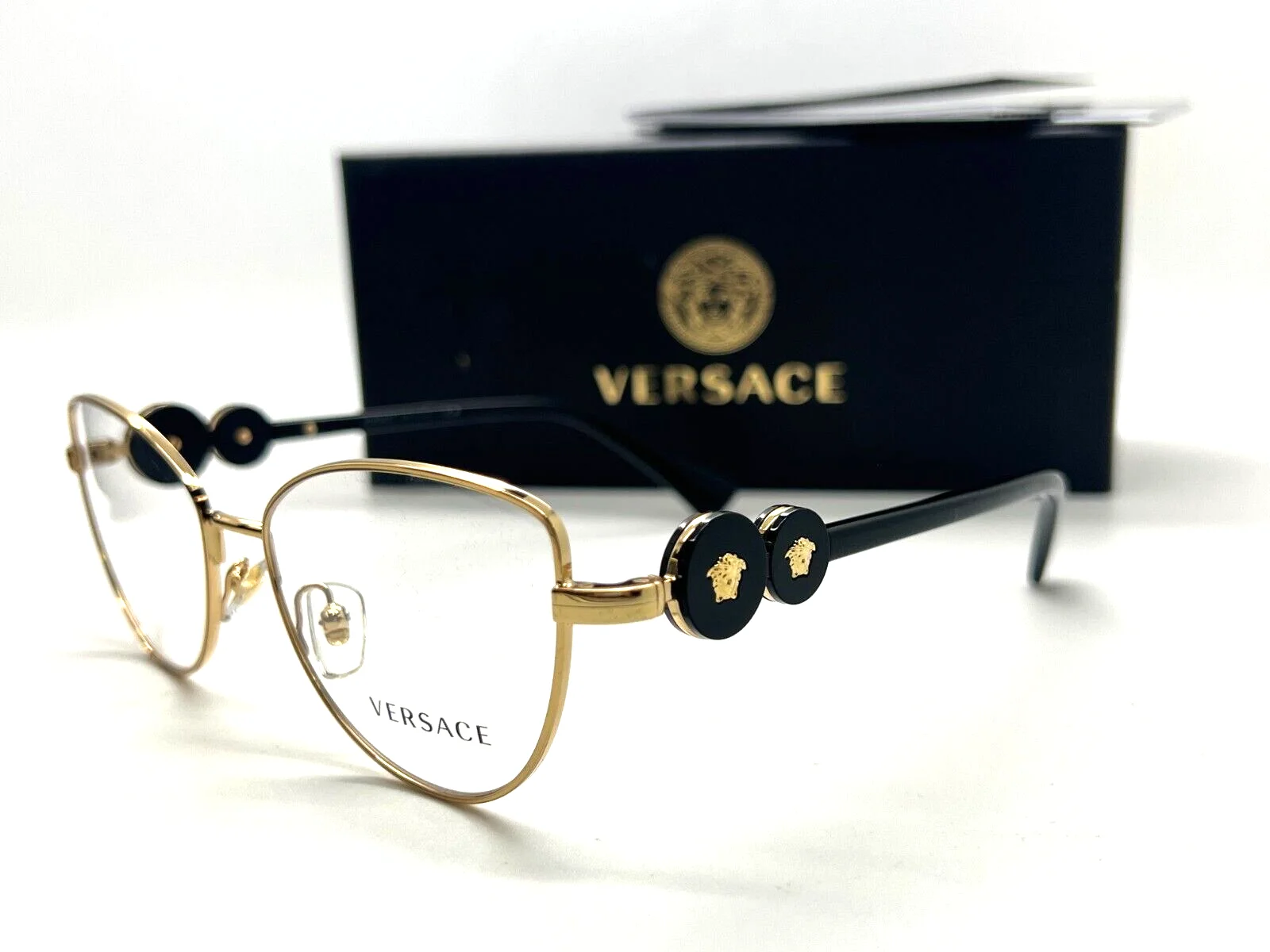 NEW Versace Eyeglasses MOD. 1284 1002 GOLD/BLACK FRAME 53-16-145MM NIB ITALY 3