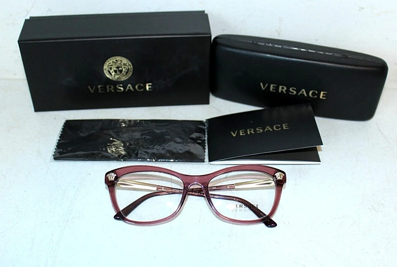 New VERSACE Transparent Violet Purple w/Gold EYEGLASSES Frames VE 3224 5209 54mm 2