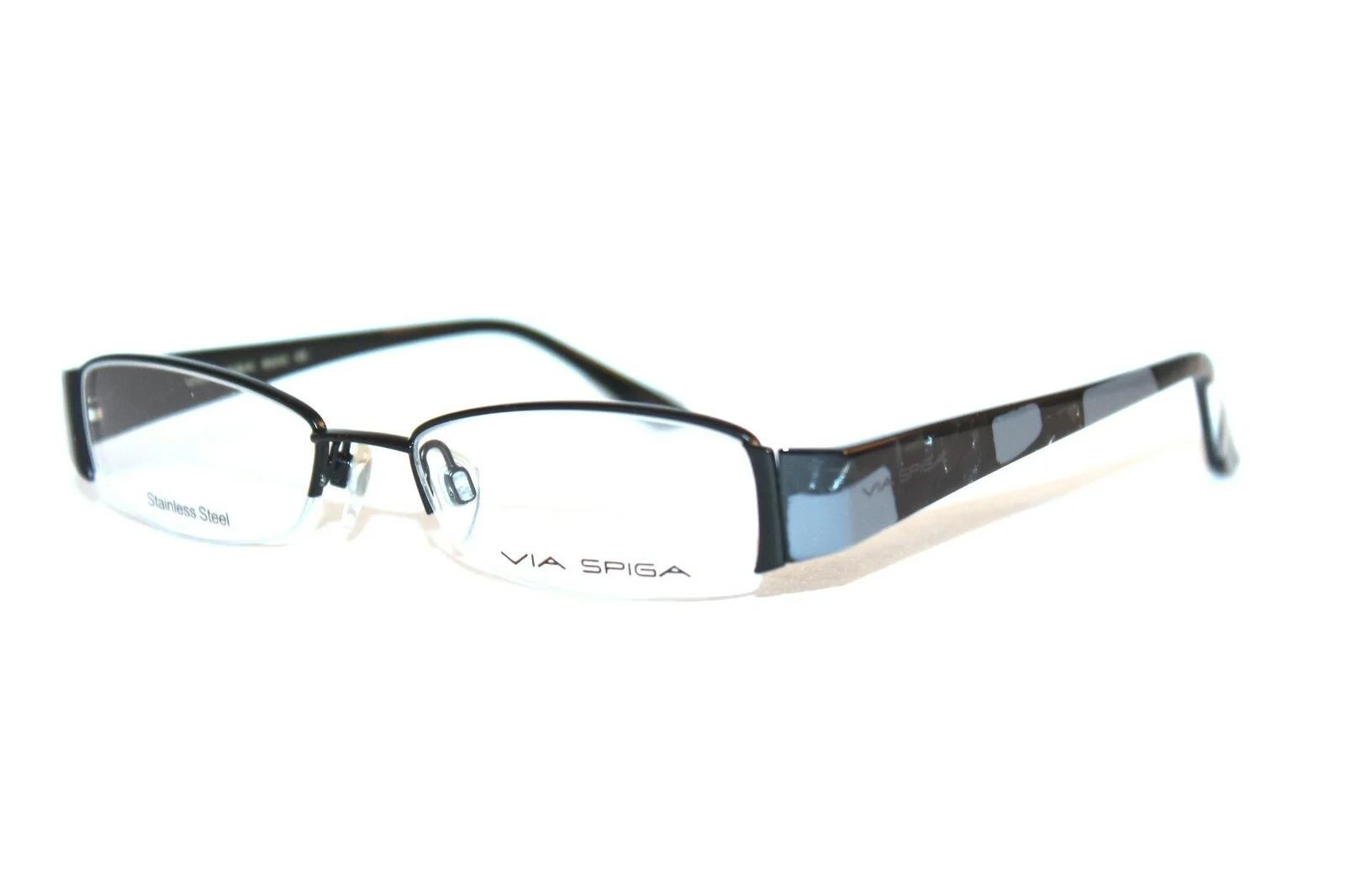NEW VIA SPIGA SARONNO 500 BLACK GRAY SEMI RIMLESS EYEGLASSES RX FRAMES 49-17-140