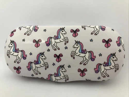 NEW White & Multicolored Unicorn 🦄 Kids Hard Metal Clamshell Eyeglasses Case