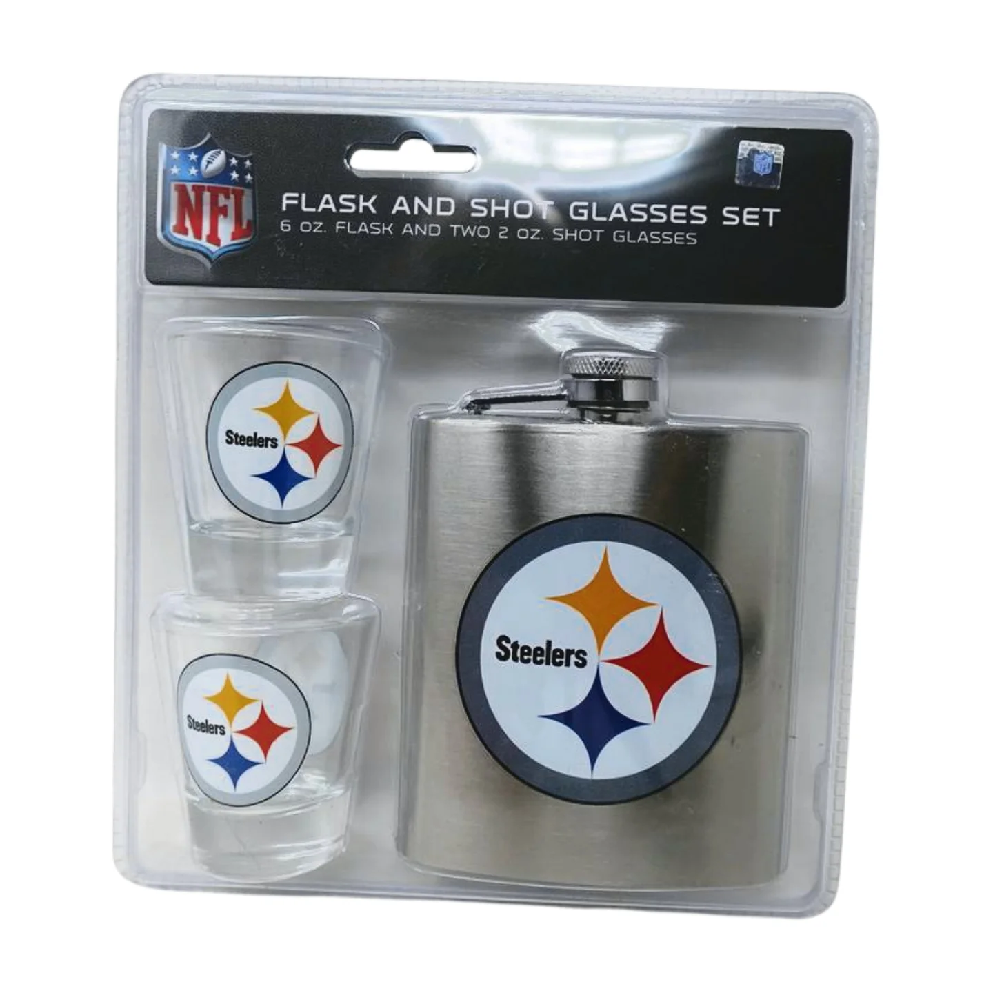 NFL Pittsburgh Steelers 6oz Flask & 2oz Glass Shot, Stainless Steel