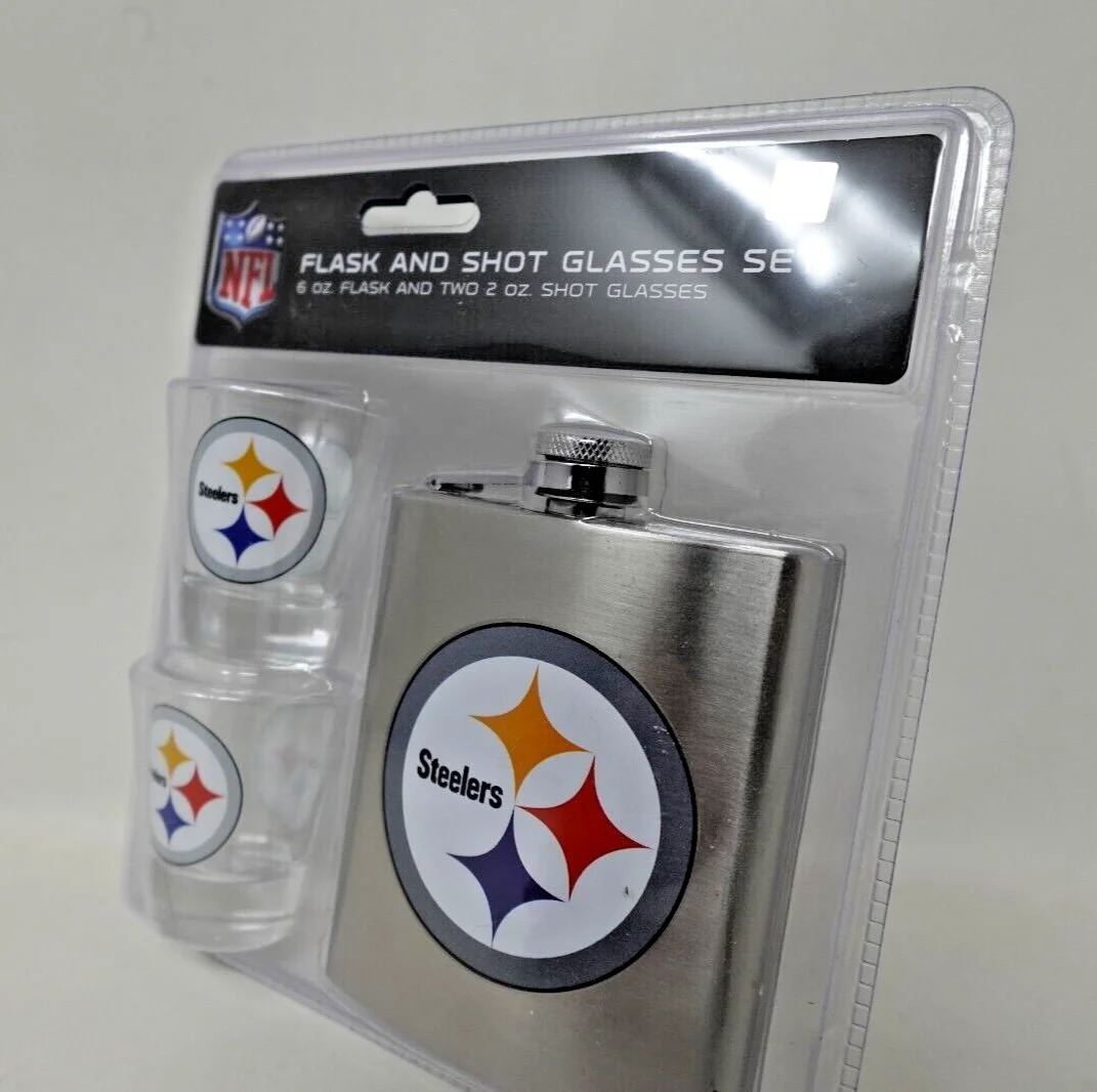NFL Pittsburgh Steelers 6oz Flask & 2oz Glass Shot, Stainless Steel 4