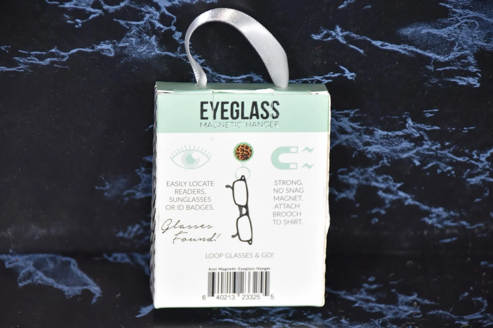 NIB HANG Eyeglass Holder Magnetic Blue Marble & Silver Tone Hanging Accessory 2
